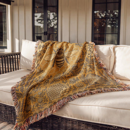 Bee and Honeycomb Woven Blanket