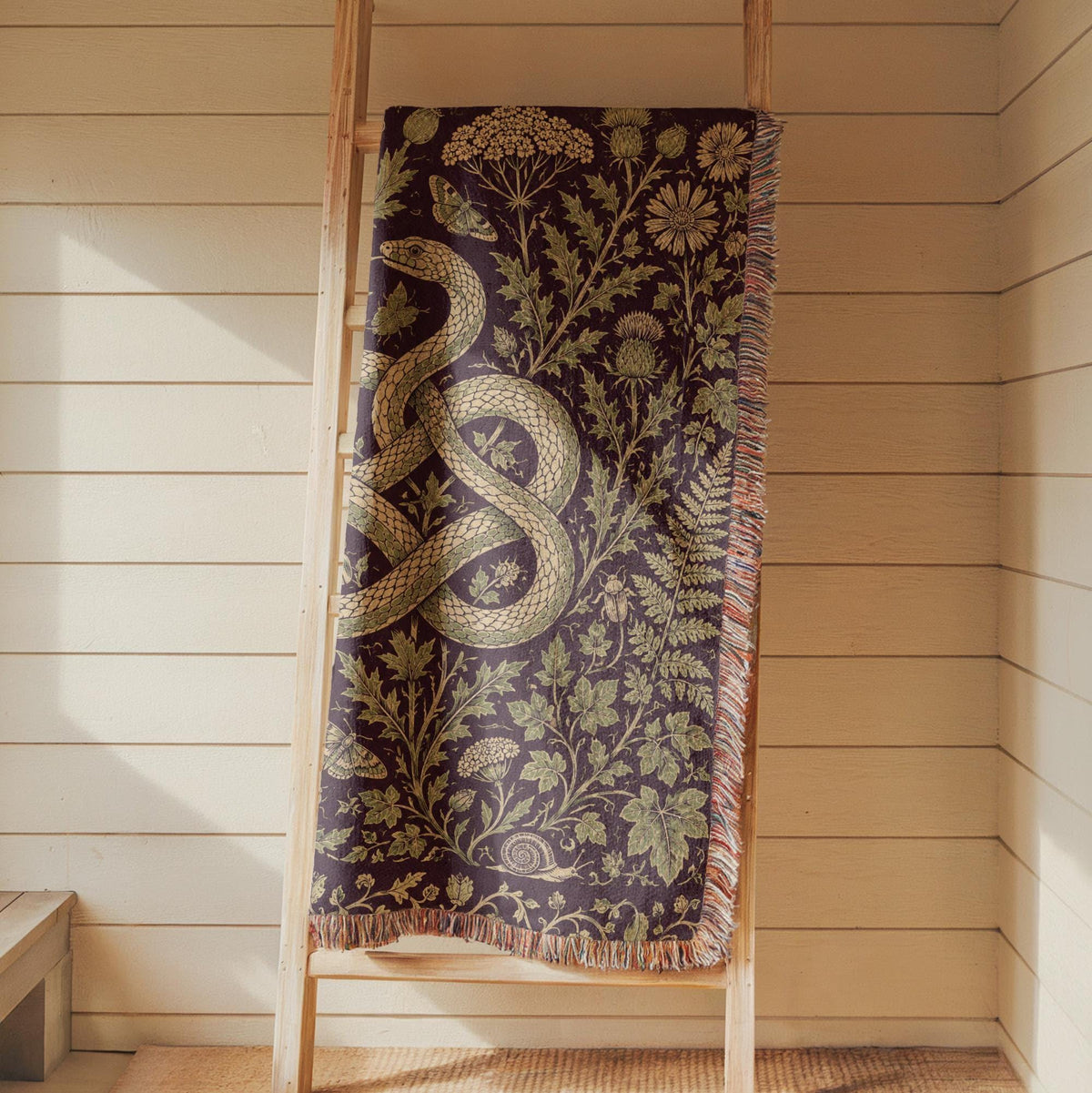 Snake and Wildflower Woven Blanket