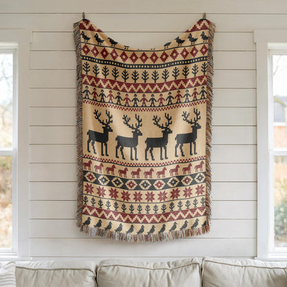 Nordic Reindeer Woven Blanket