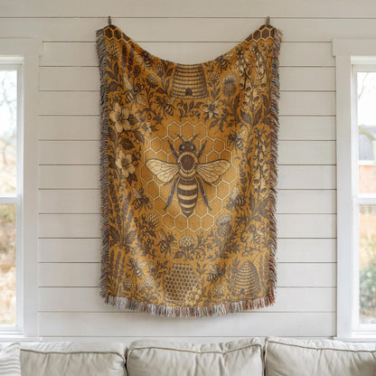 Bee and Honeycomb Woven Blanket