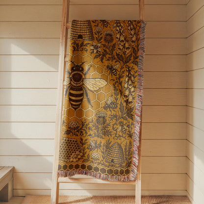 Bee and Honeycomb Woven Blanket