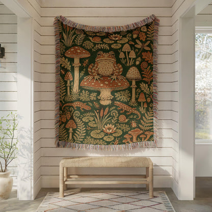 Frog and Mushroom Woven Blanket