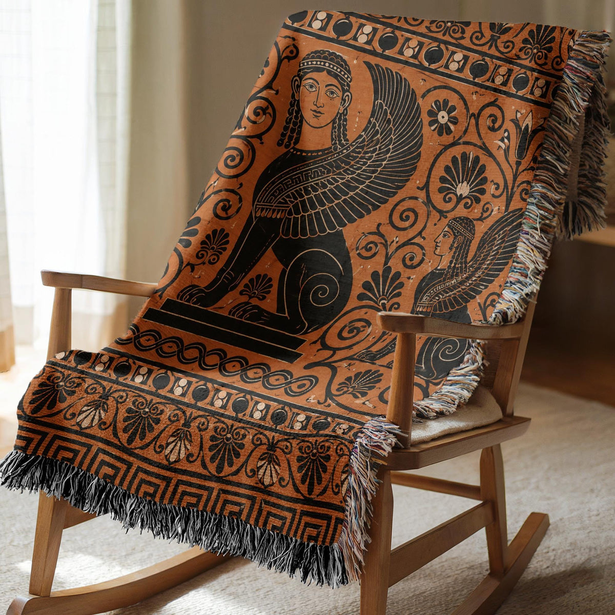 Greek Sphinx Woven Blanket