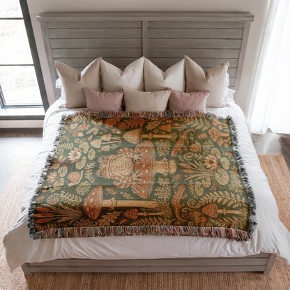 Frog and Mushroom Woven Blanket