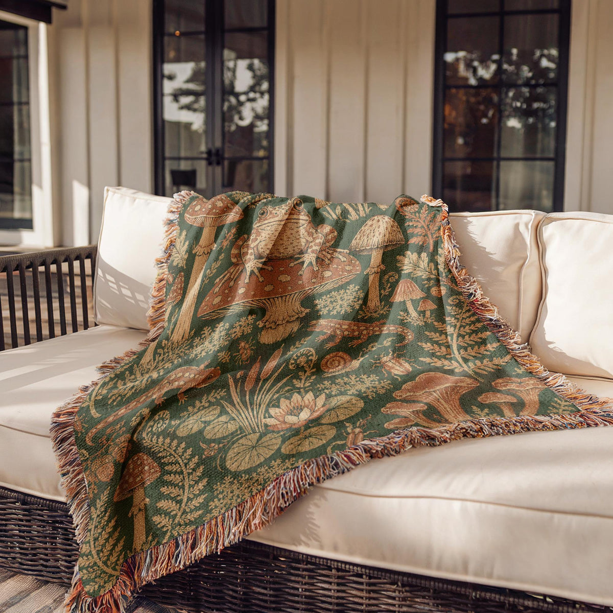 Frog and Mushroom Woven Blanket