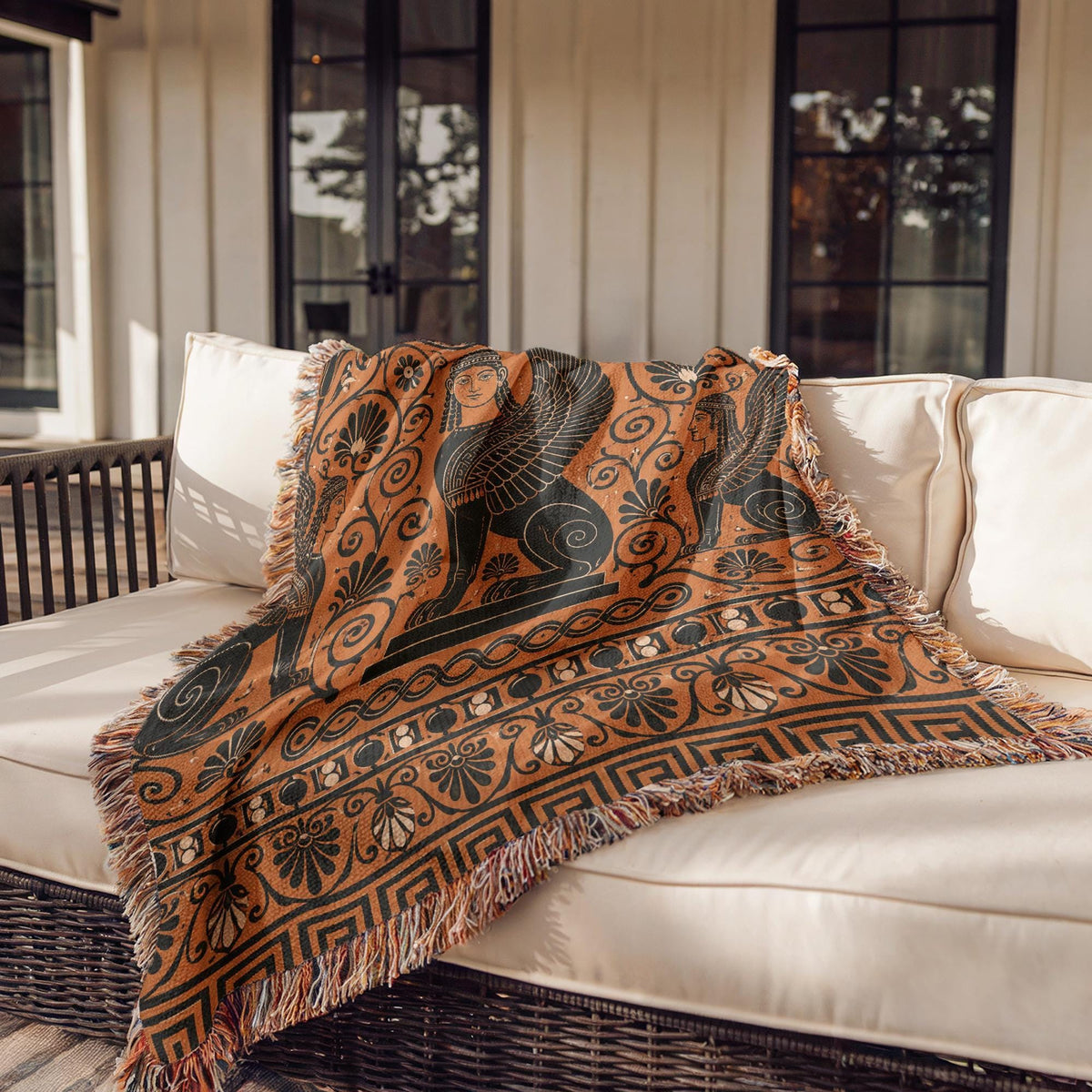 Greek Sphinx Woven Blanket