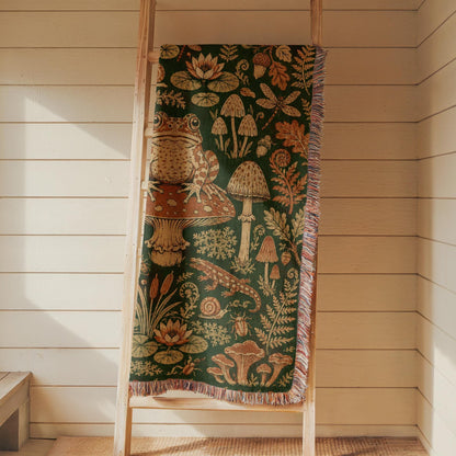 Frog and Mushroom Woven Blanket