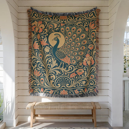 Art Nouveau Peacock Woven Blanket