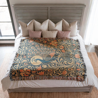 Art Nouveau Peacock Woven Blanket