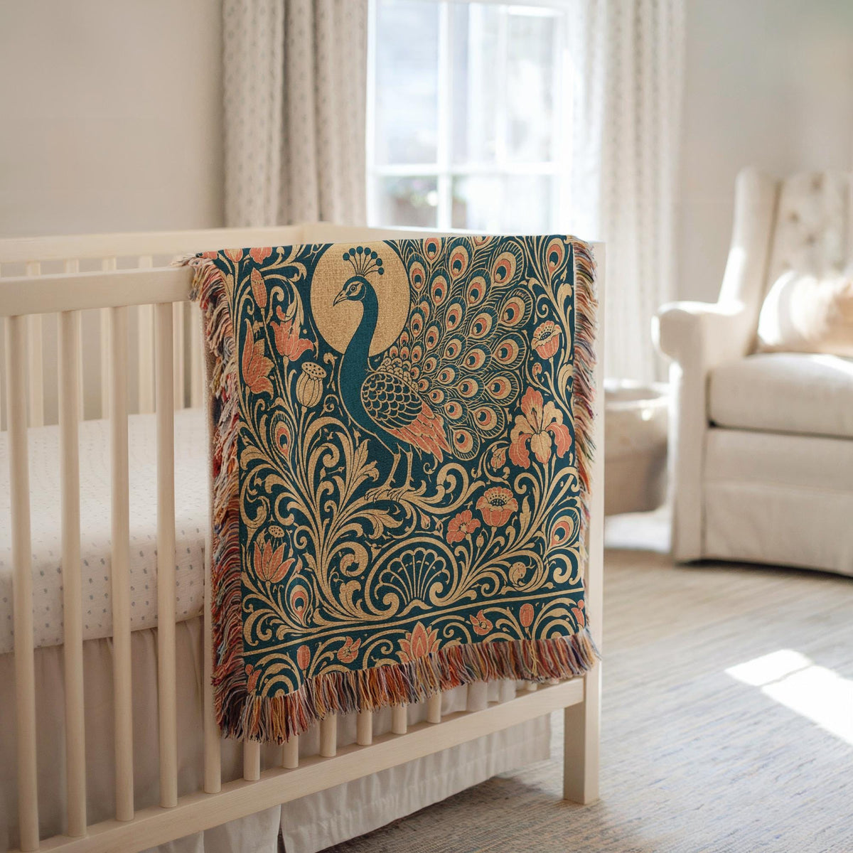 Art Nouveau Peacock Woven Blanket