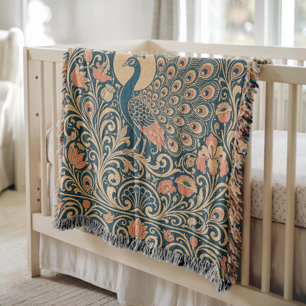Art Nouveau Peacock Woven Blanket