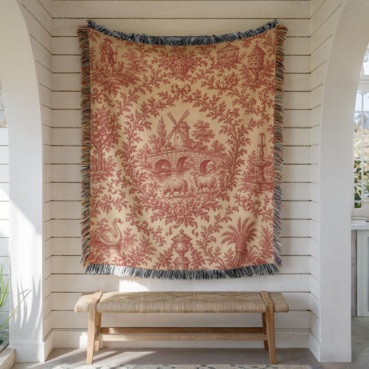 Red Toile Woven Blanket