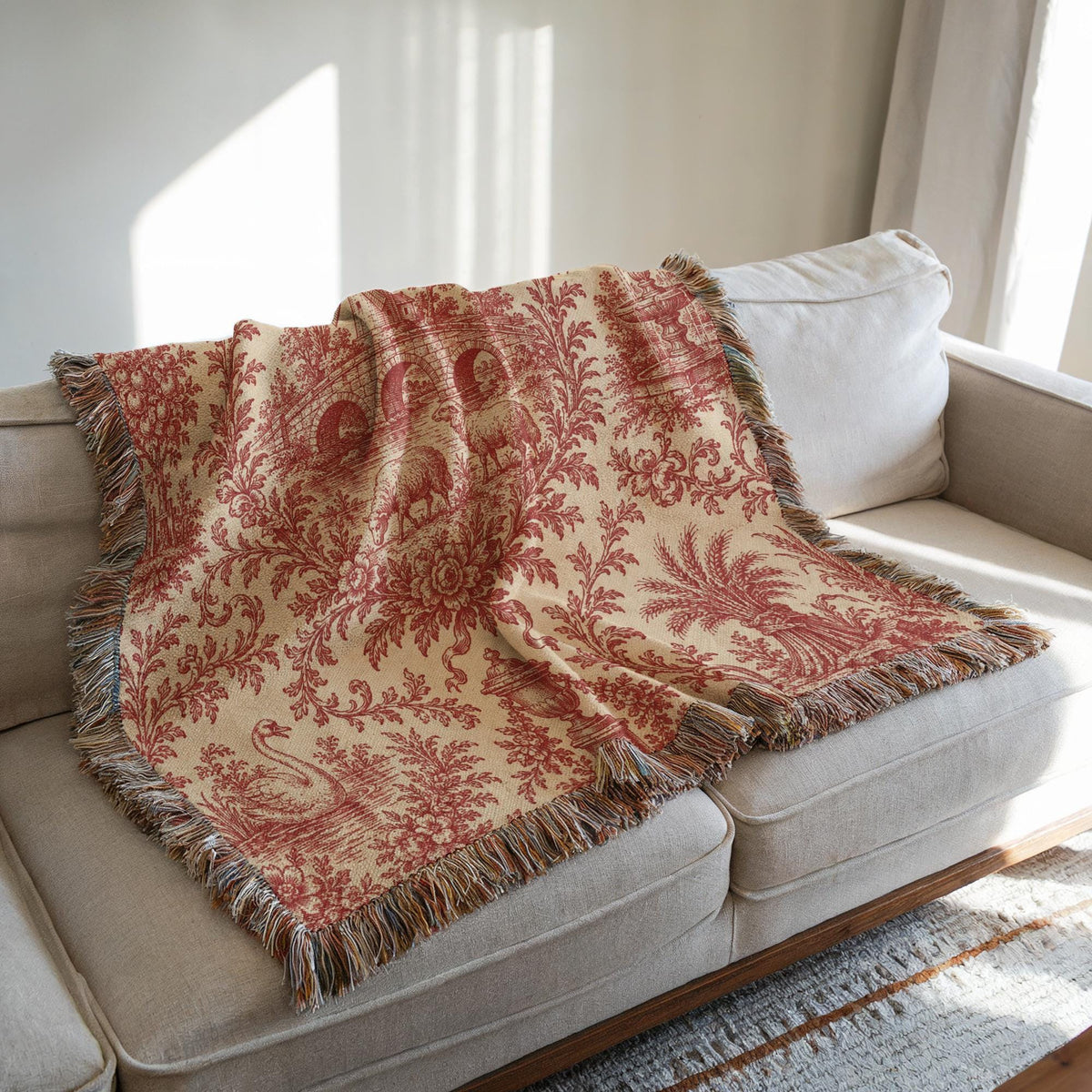 Red Toile Woven Blanket