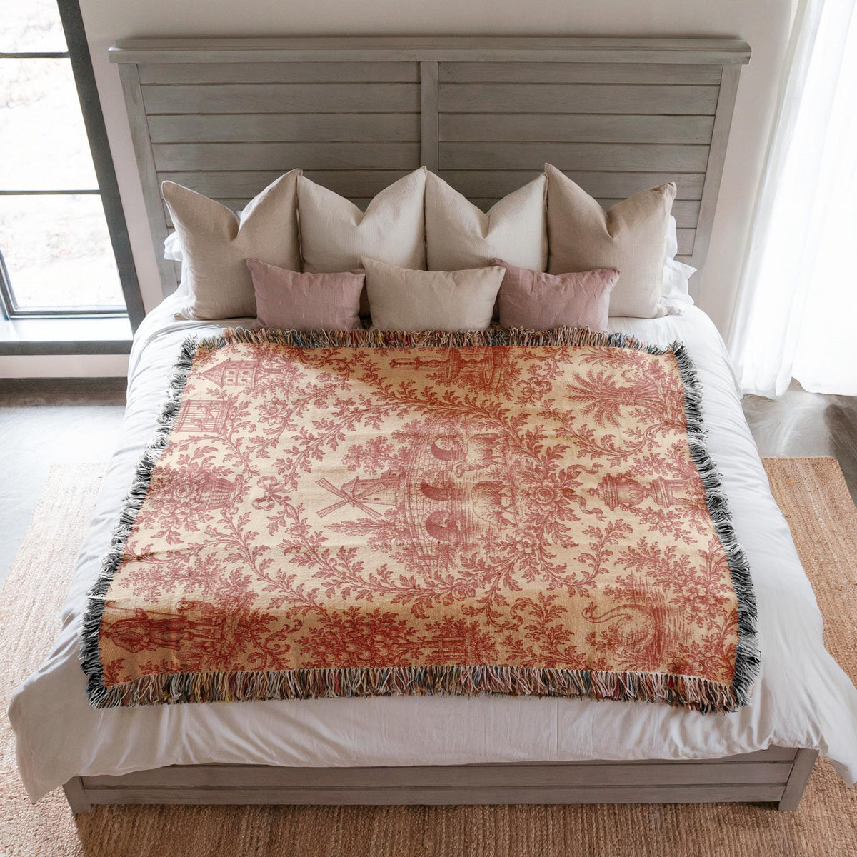 Red Toile Woven Blanket
