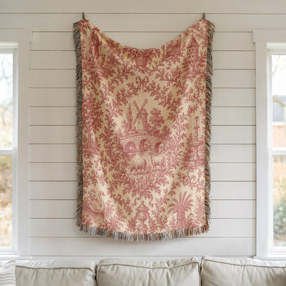 Red Toile Woven Blanket