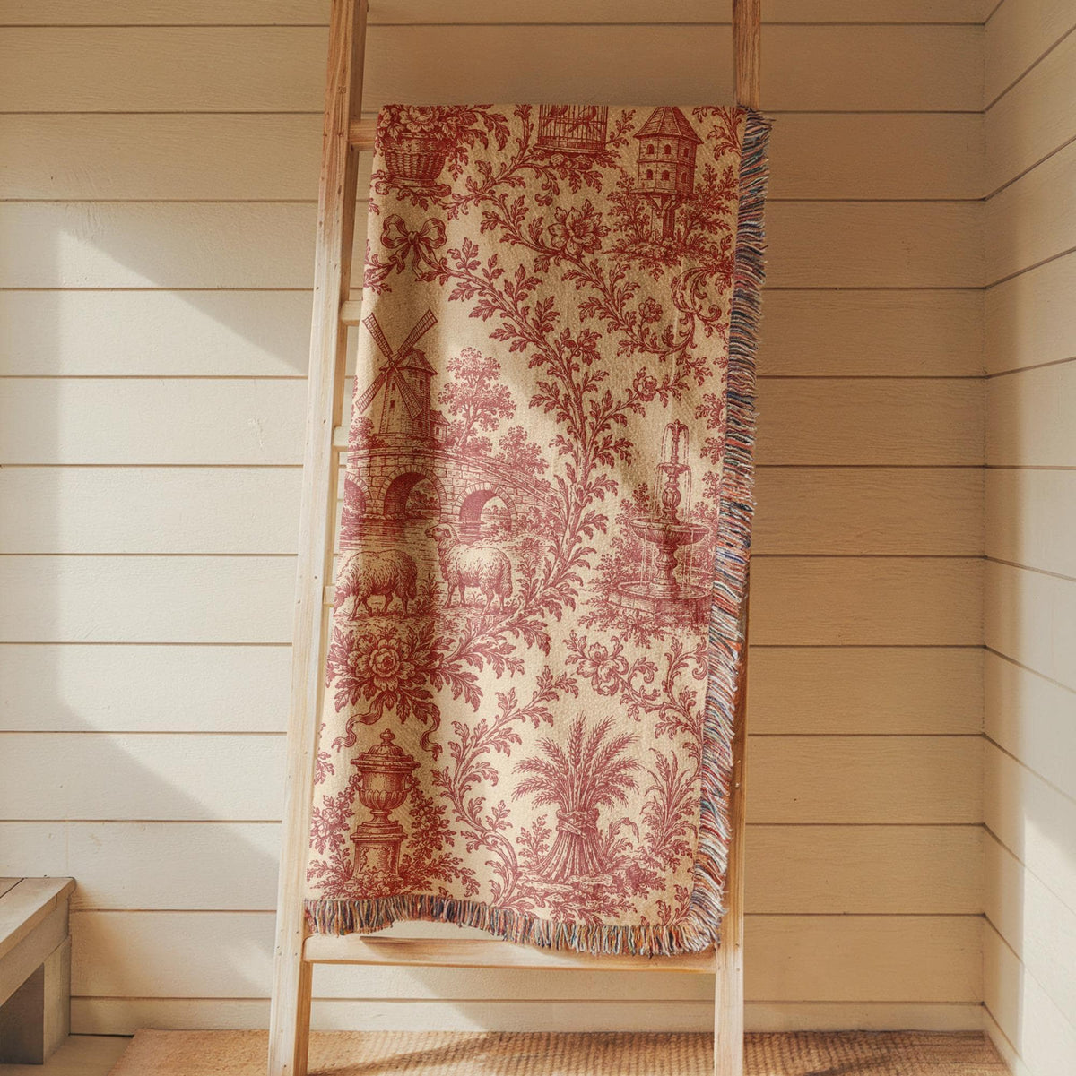 Red Toile Woven Blanket