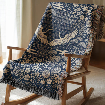 Japanese Crane Woven Blanket