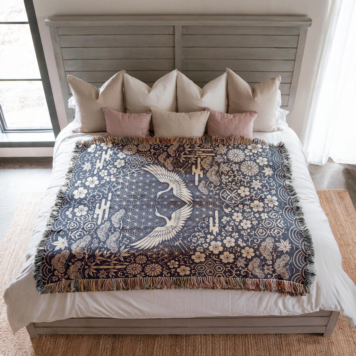 Japanese Crane Woven Blanket