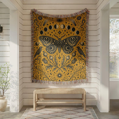 Celestial Moth Woven Blanket