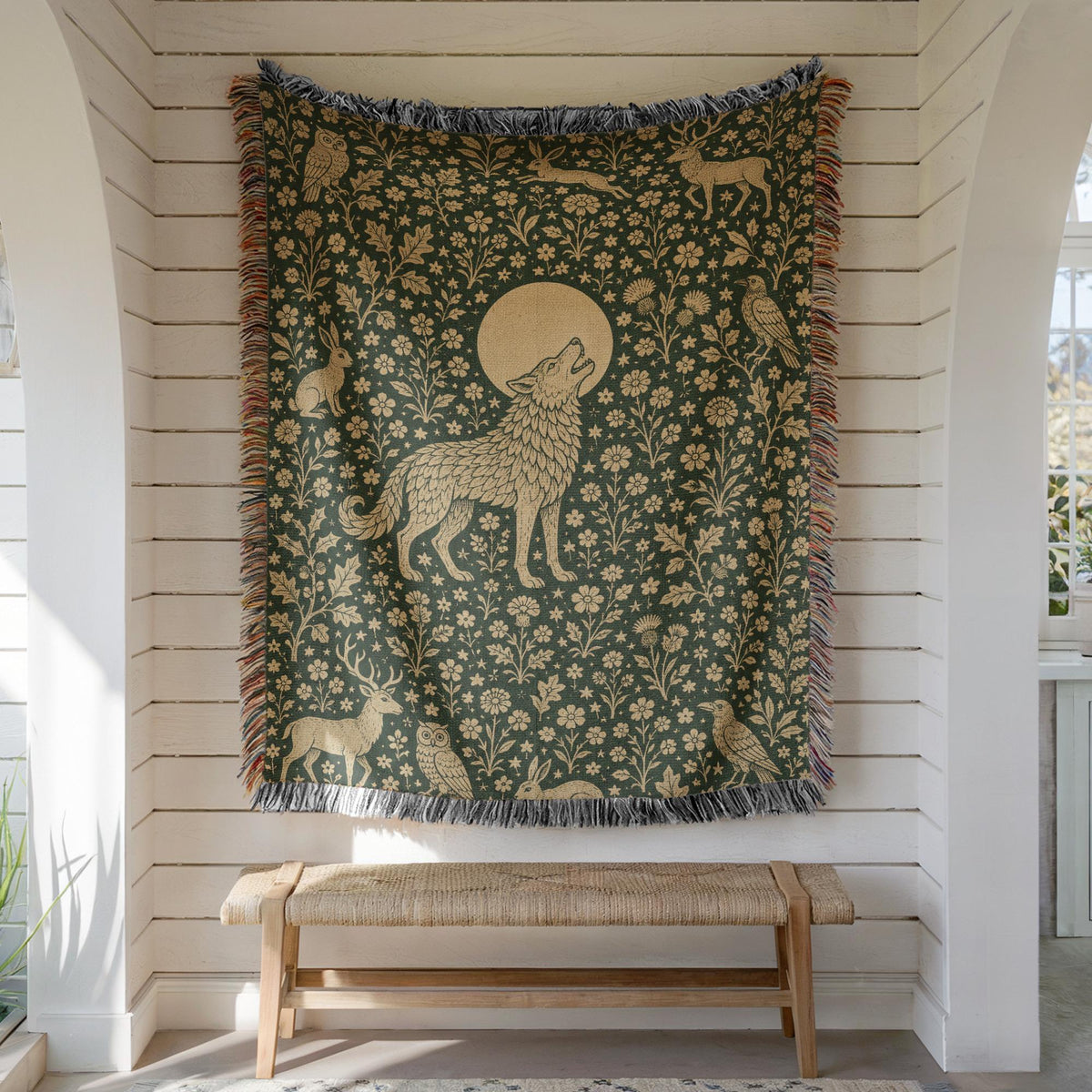 Wolf and Moon Woven Blanket