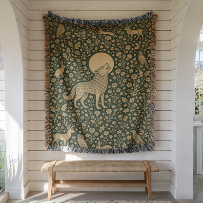 Wolf and Moon Woven Blanket