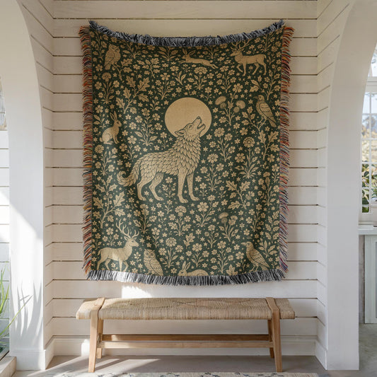 Wolf and Moon Woven Blanket