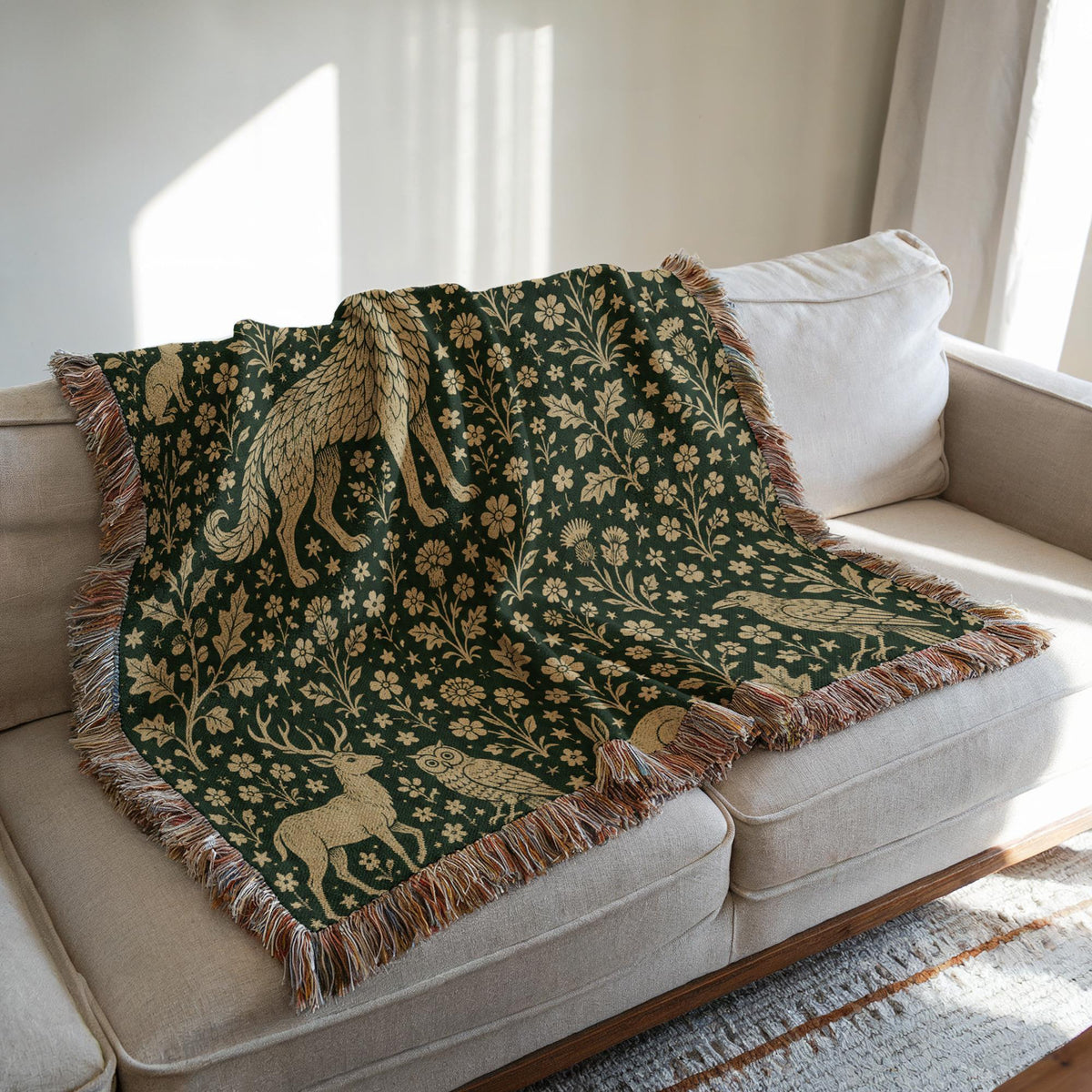 Wolf and Moon Woven Blanket