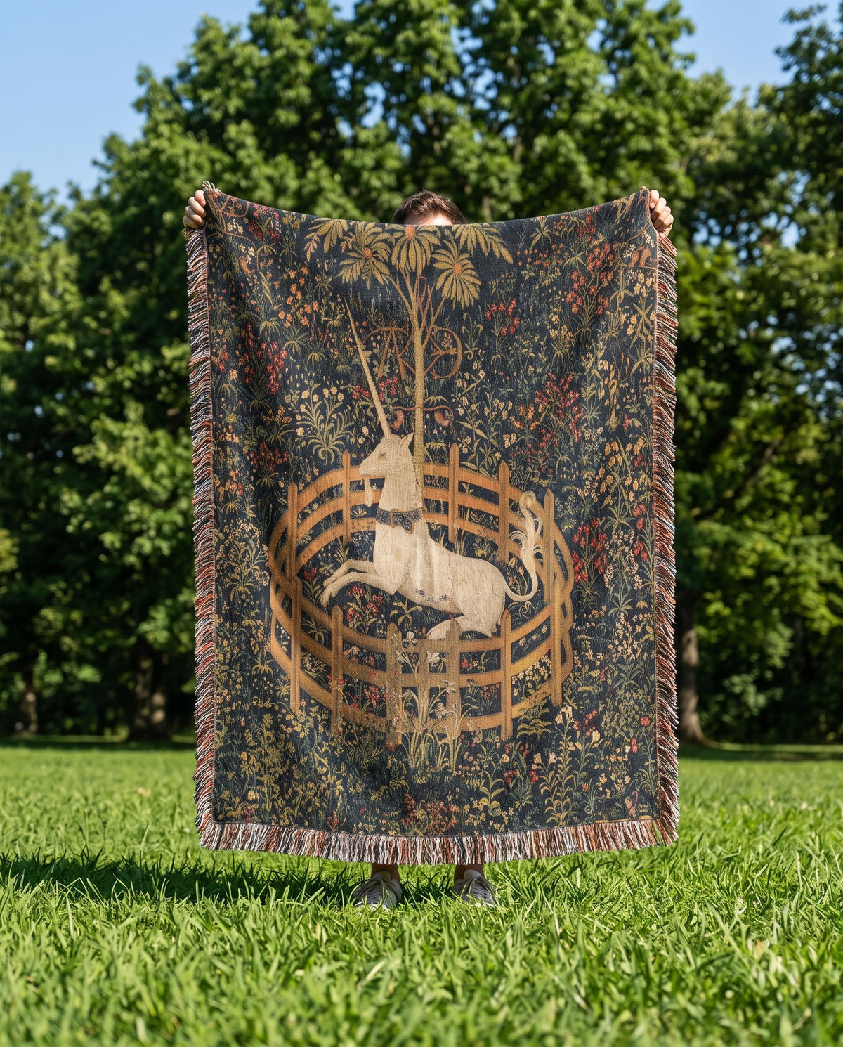 Unicorn in Captivity Woven Blanket