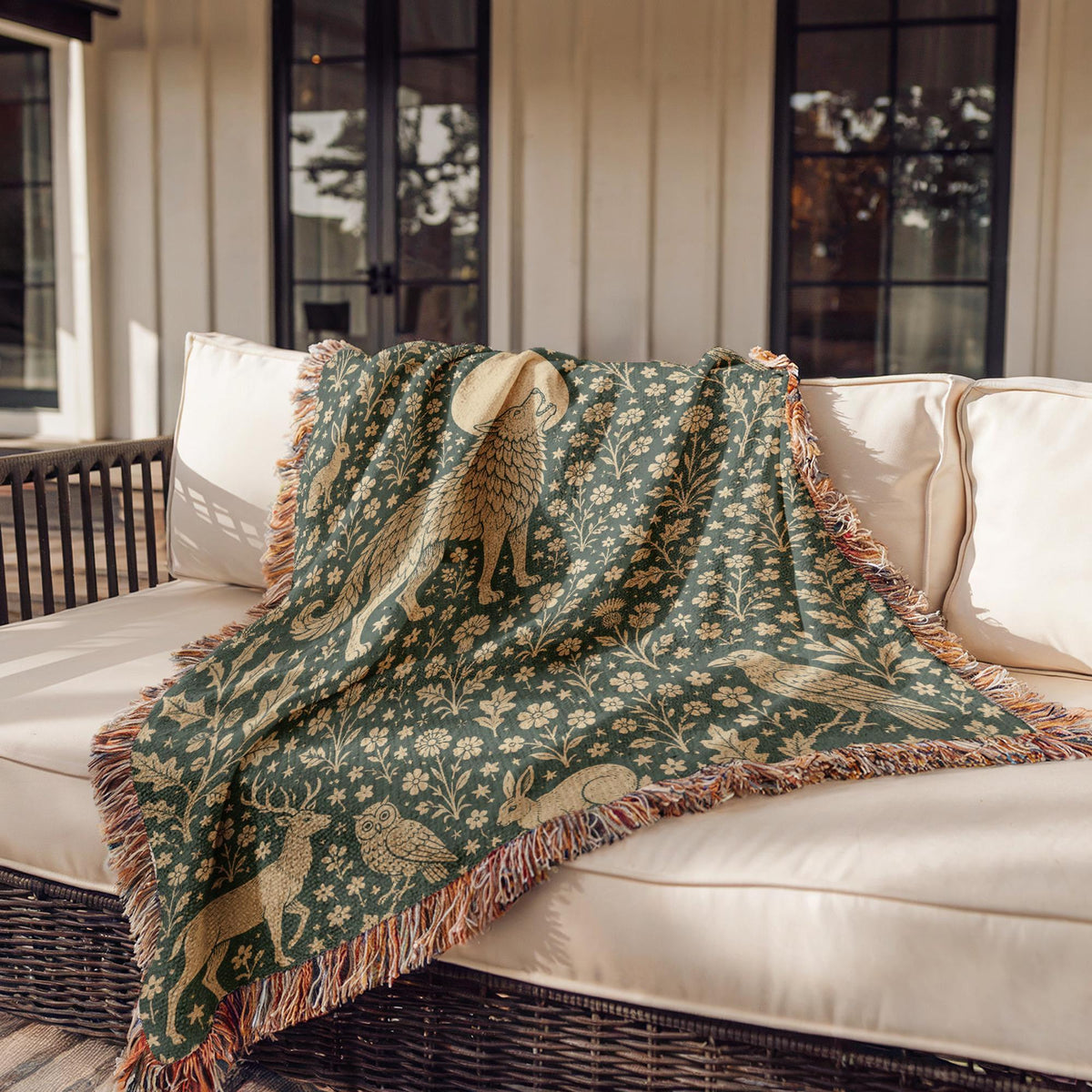 Wolf and Moon Woven Blanket