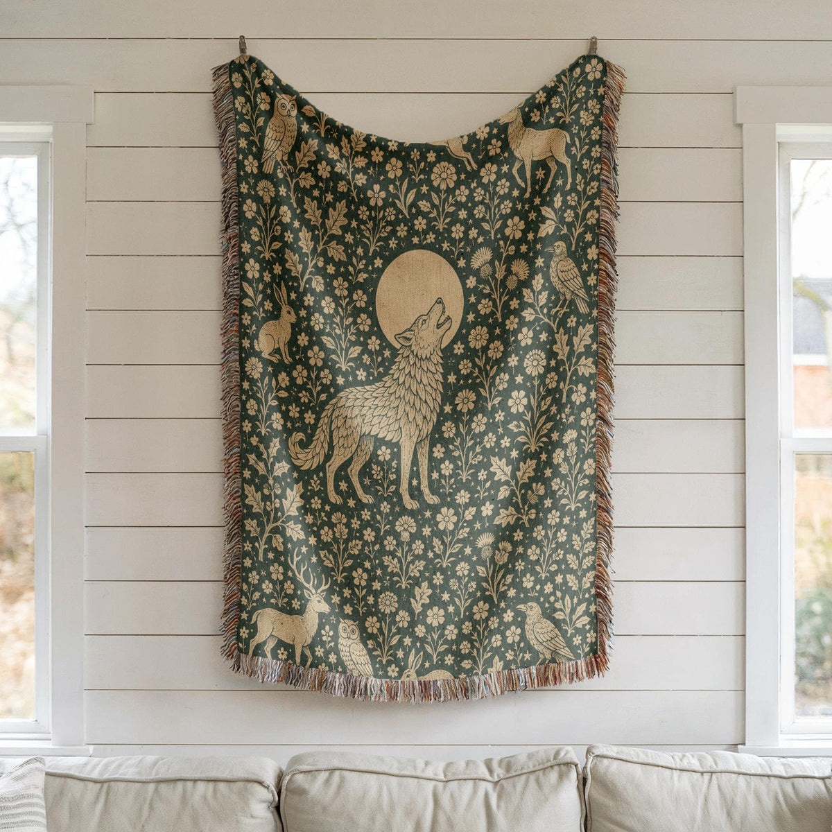 Wolf and Moon Woven Blanket