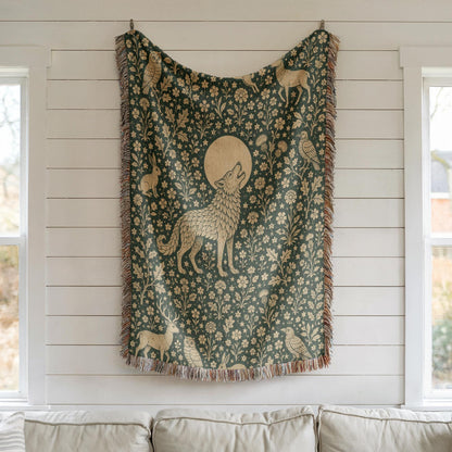 Wolf and Moon Woven Blanket
