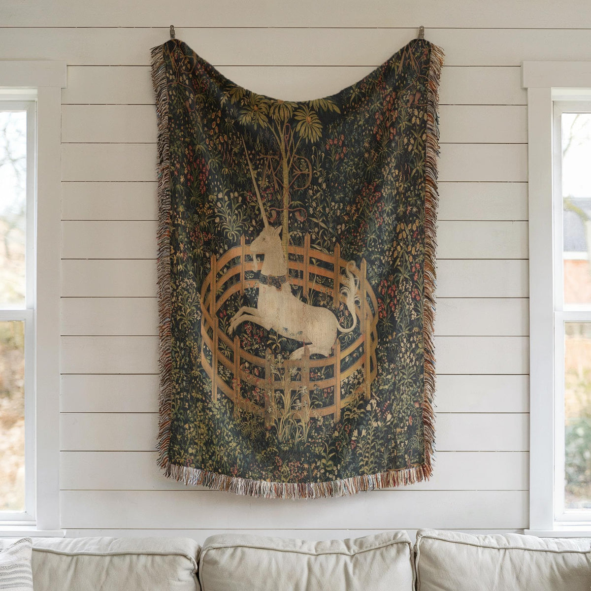Unicorn in Captivity Woven Blanket