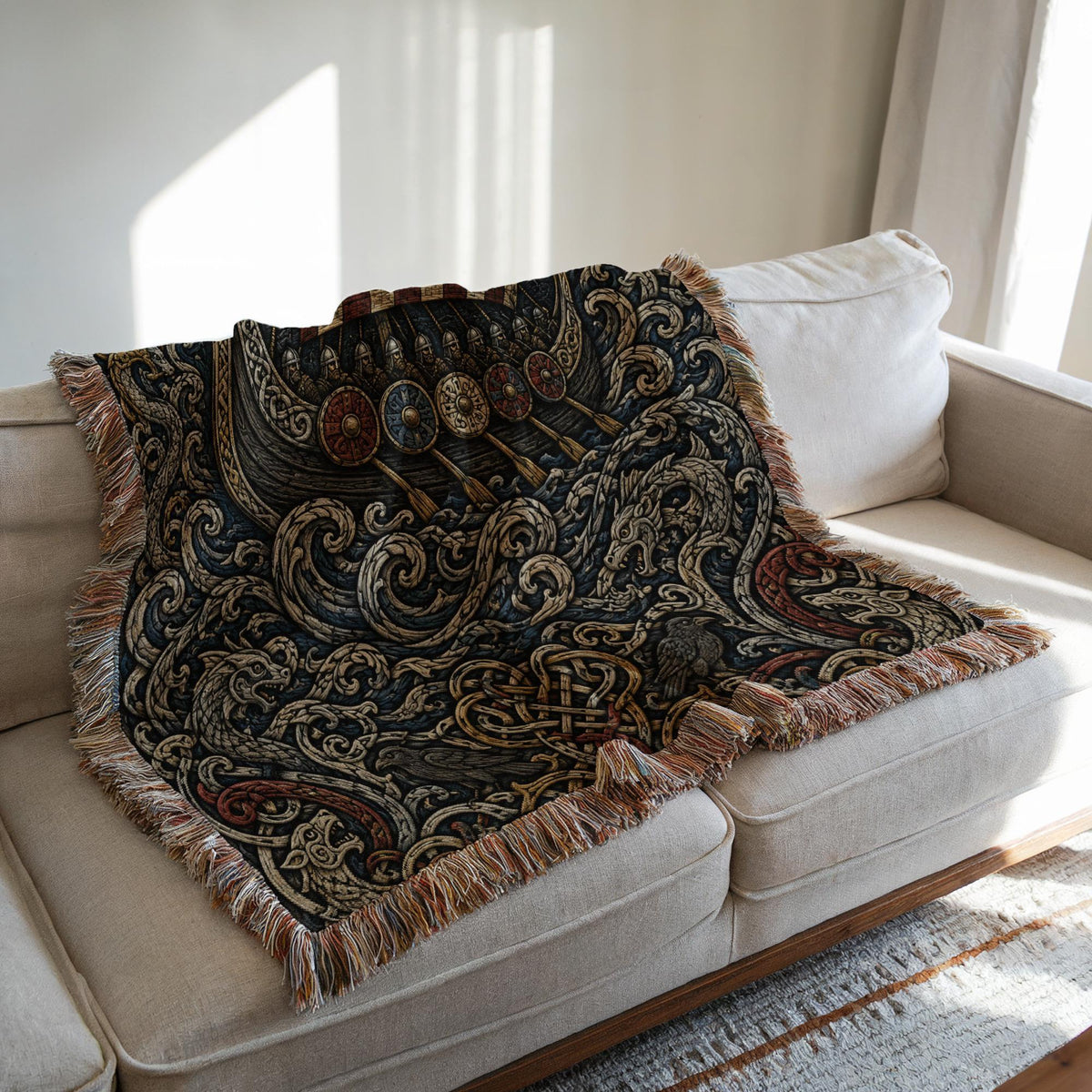Viking Longship Woven Blanket