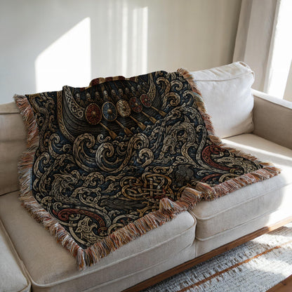 Viking Longship Woven Blanket