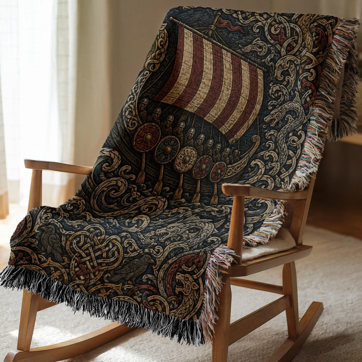 Viking Longship Woven Blanket