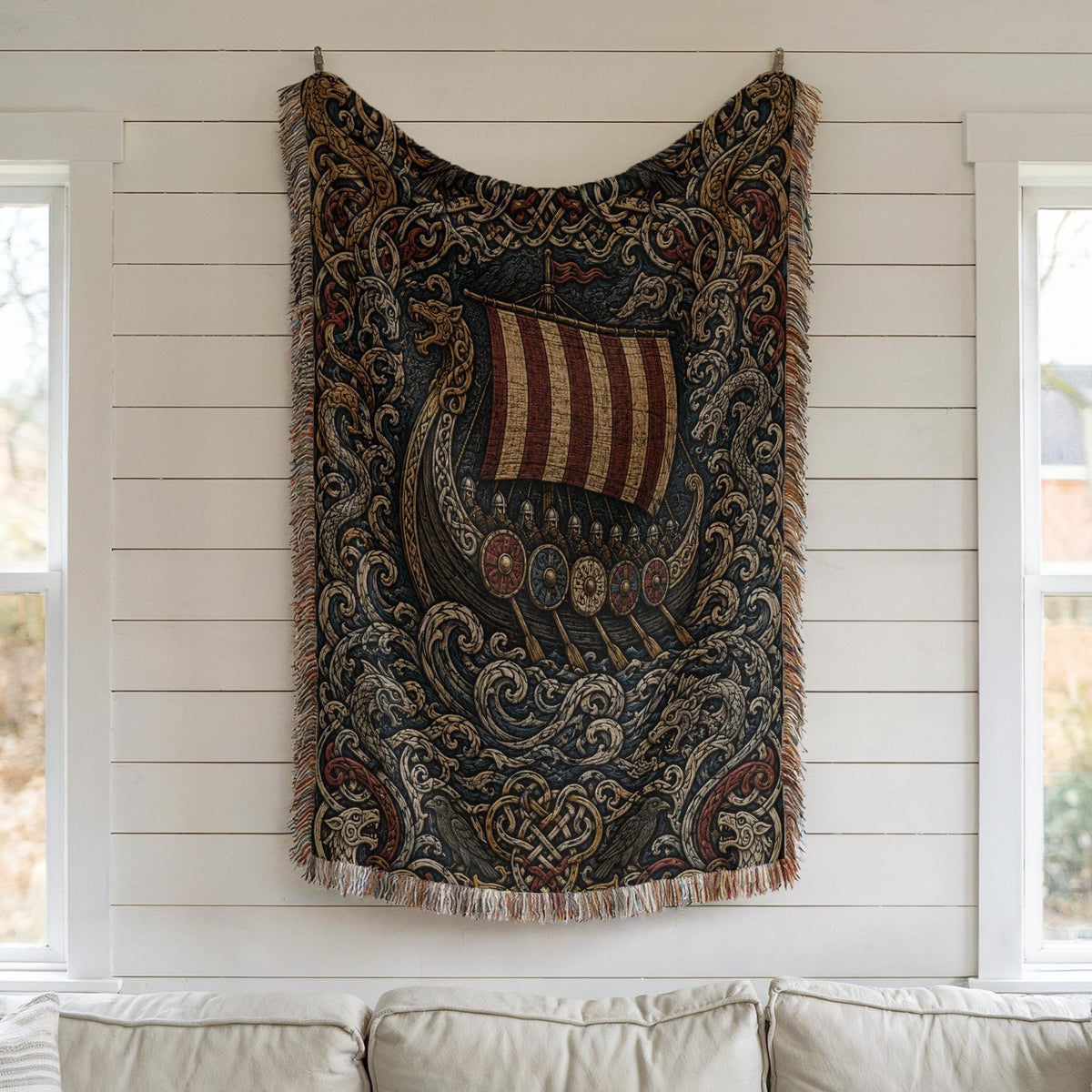 Viking Longship Woven Blanket