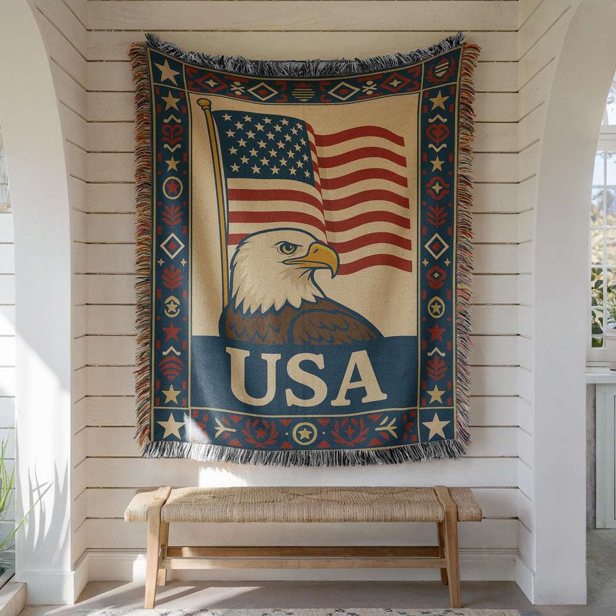 USA Flag and Eagle Woven Blanket