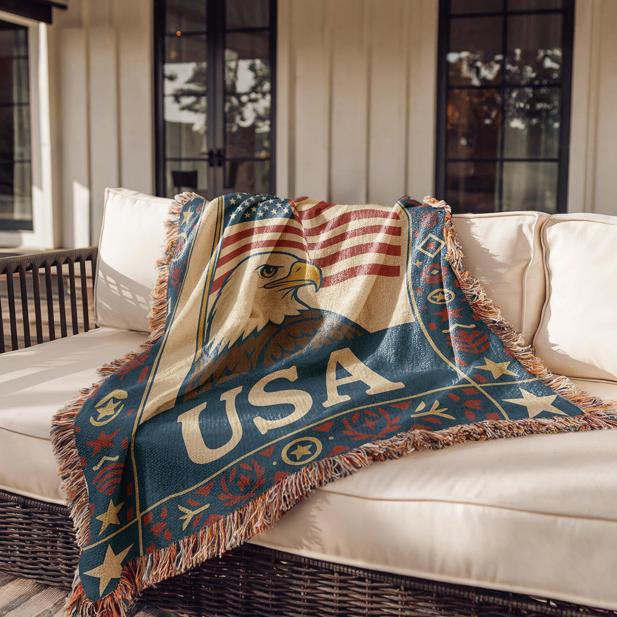 USA Flag and Eagle Woven Blanket