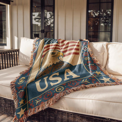 USA Flag and Eagle Woven Blanket