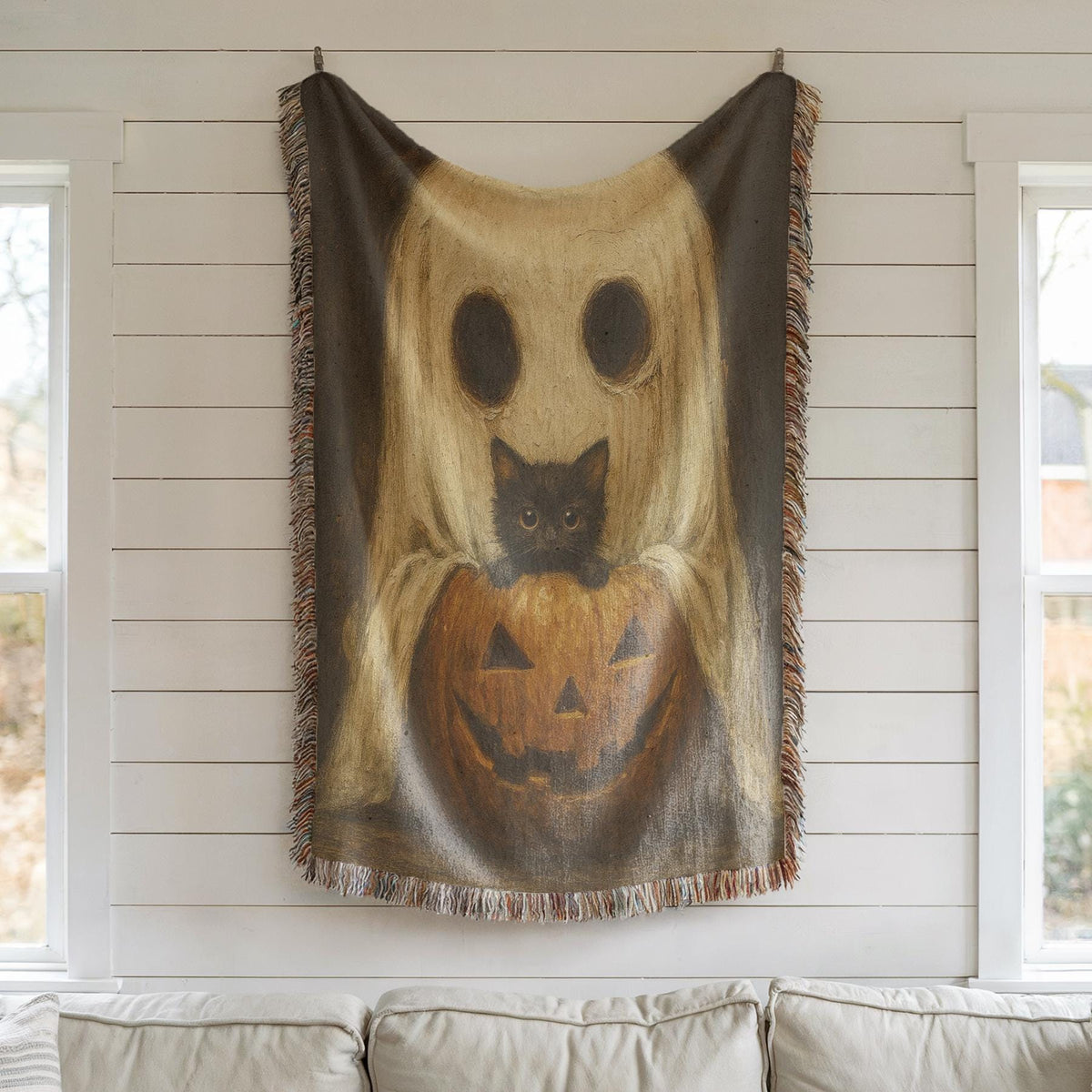 Halloween Ghost Cat Pumpkin Blanket