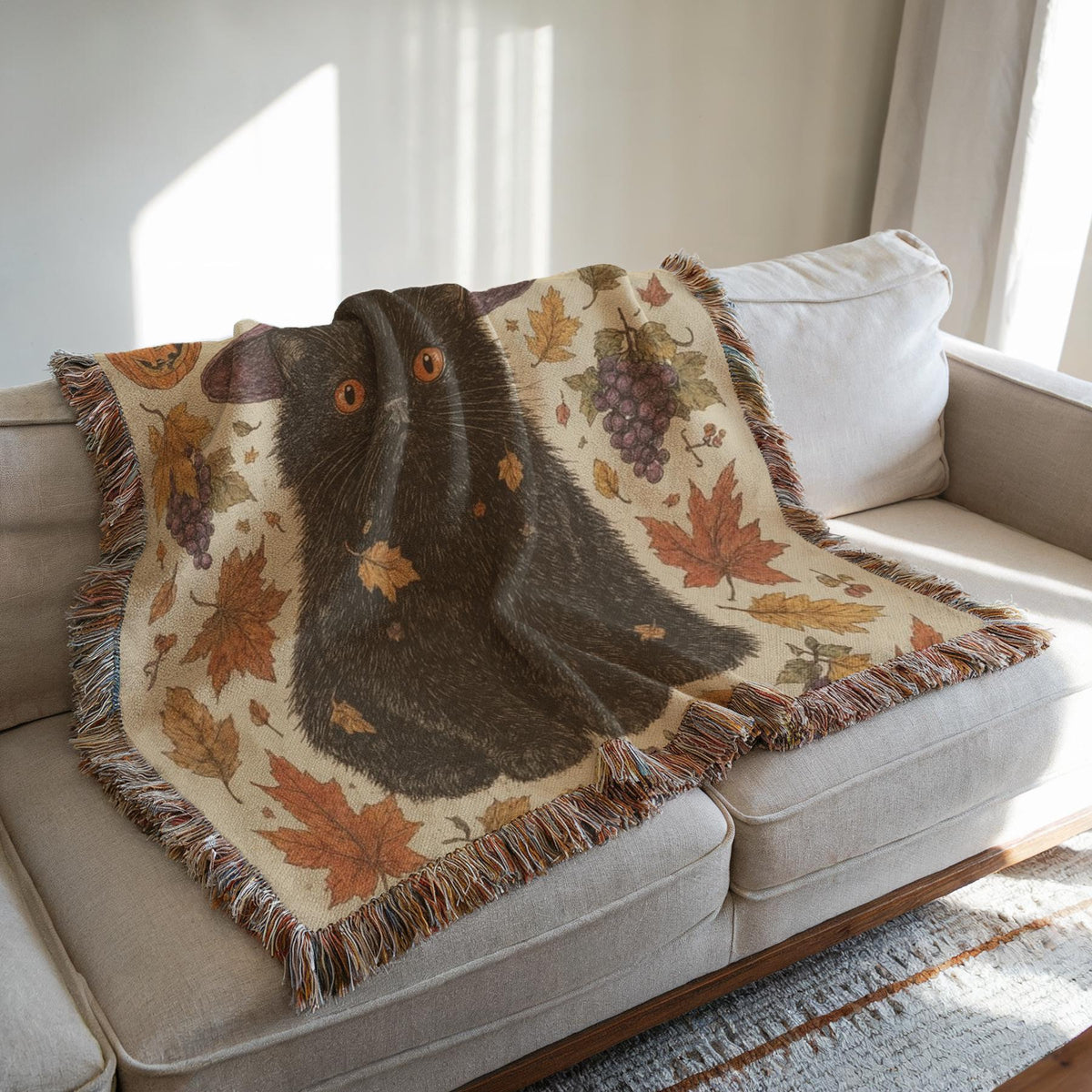 Halloween Cat with Witch Hat Woven Blanket