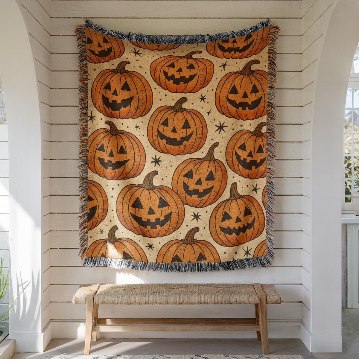 Jack-o’-Lantern Pumpkin Woven Blanket