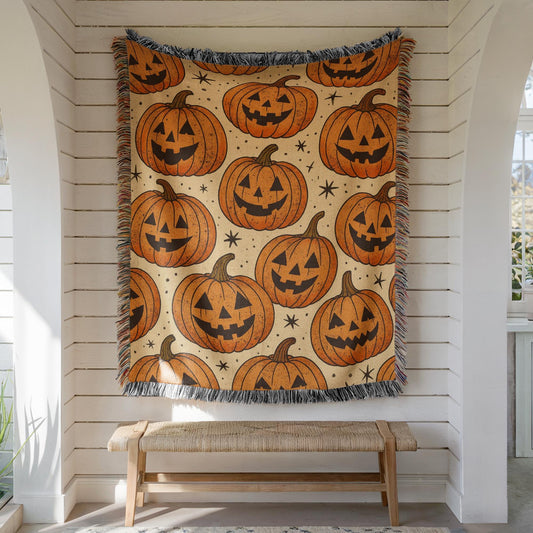Jack-o’-Lantern Pumpkin Woven Blanket