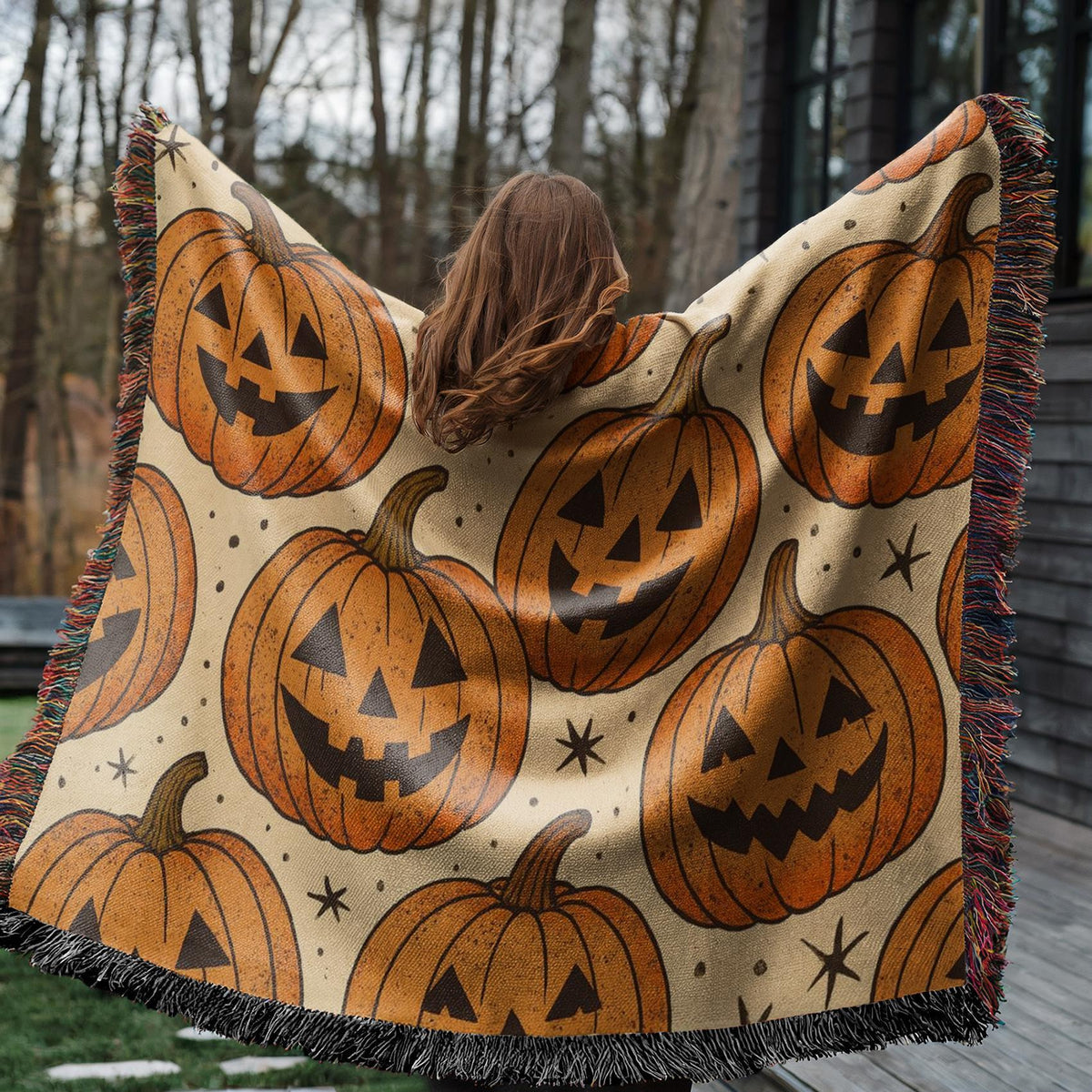 Jack-o’-Lantern Pumpkin Woven Blanket