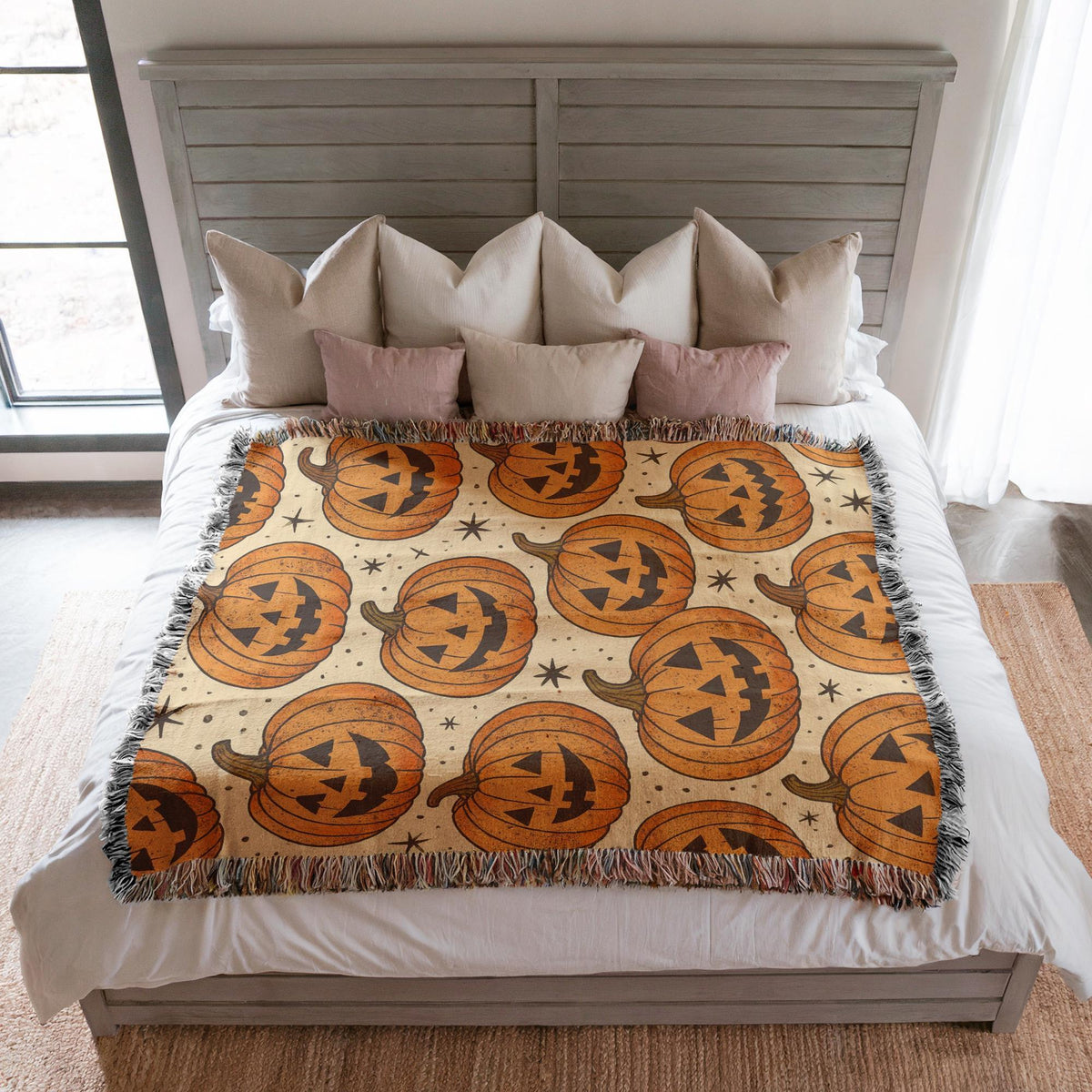 Jack-o’-Lantern Pumpkin Woven Blanket