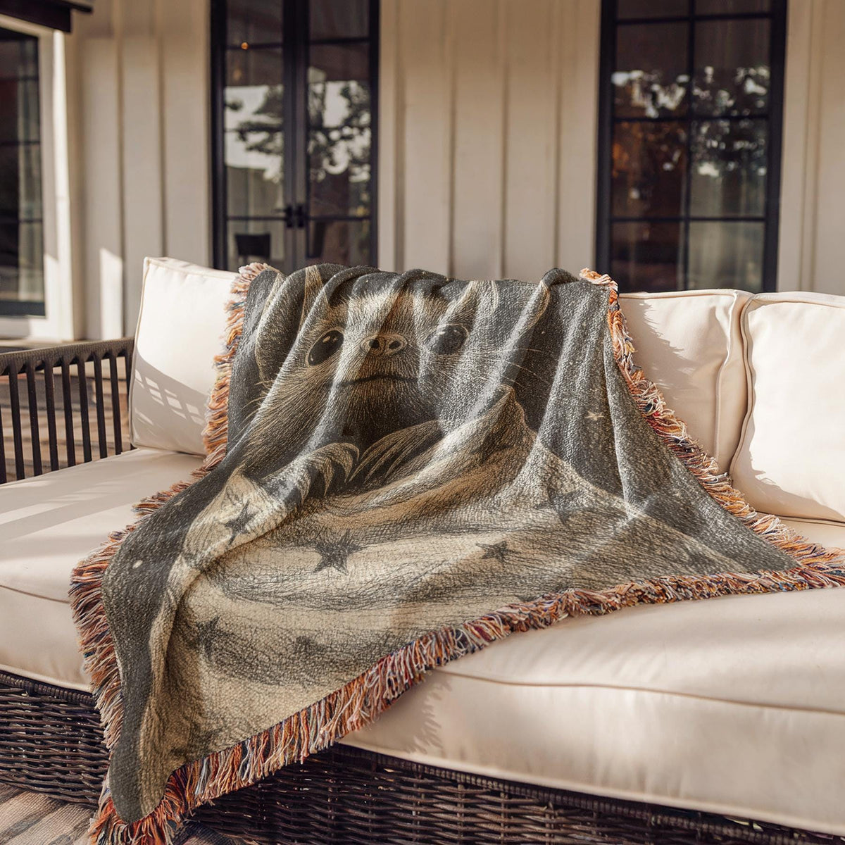 Cute Starry Night Bat Woven Blanket