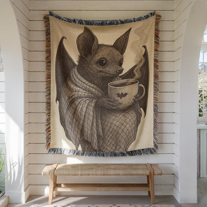 Cute Bat Drinking Coffee Blanket