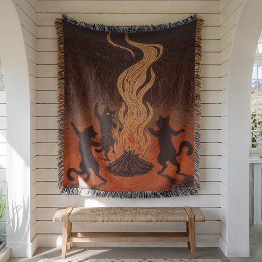 Witchy Black Cats Fire Dance Blanket