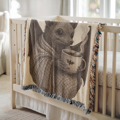 Cute Bat Drinking Coffee Blanket