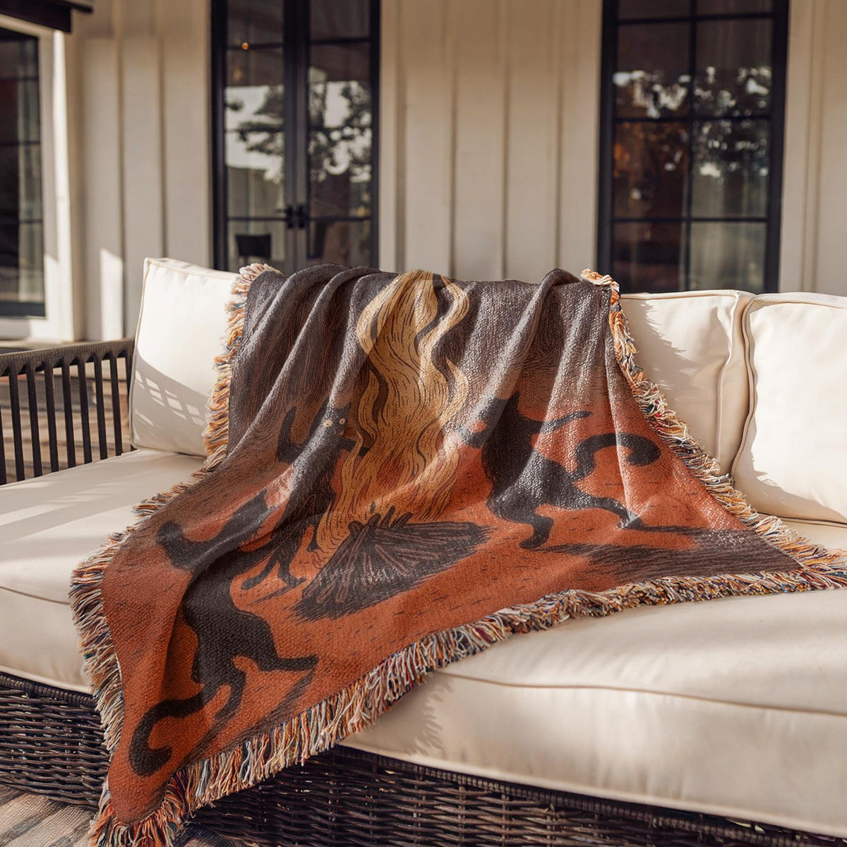 Witchy Black Cats Fire Dance Blanket